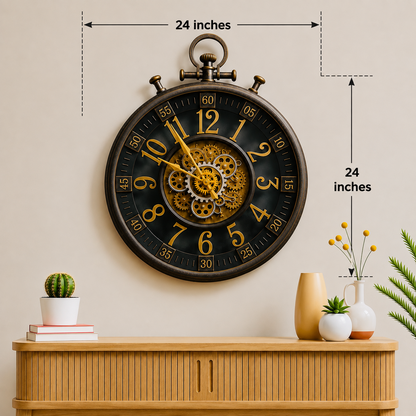 Luxury Vintage Gear Wall Clock – Black & Gold Industrial Statement Clock