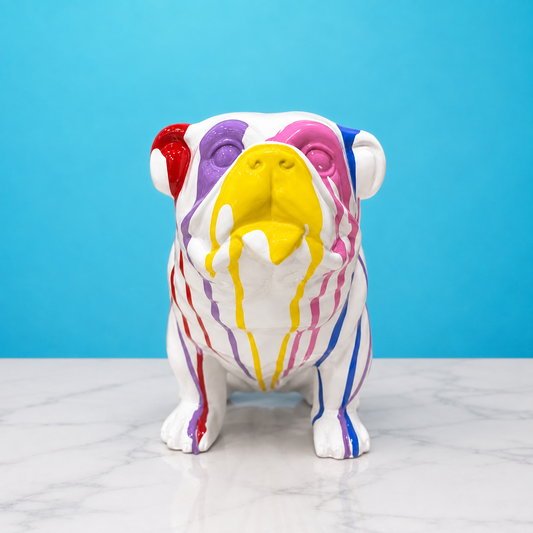 Multicolor Bulldog Dog Showpiece – Glossy Decorative Dog Figurine for Home & Office Decor (White)