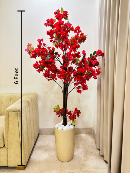 Elegant Twisted Artificial Bougainvillea Tree (Red) – Realistic Home & Cafe Decor Accent