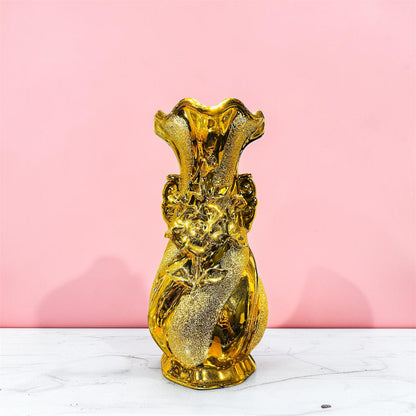 Luxury Gold Ceramic Embossed Floral Vase