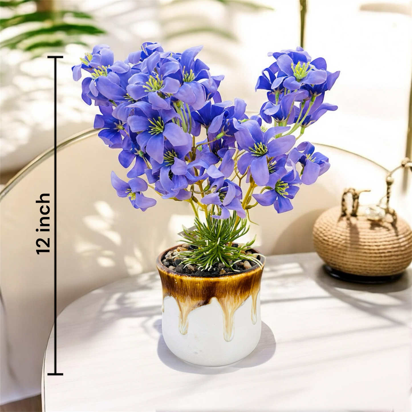 Artificial Purple Blossom Plant in Coffee Style Ceramic Pot – Elegant Table & Bathroom Decor Accent