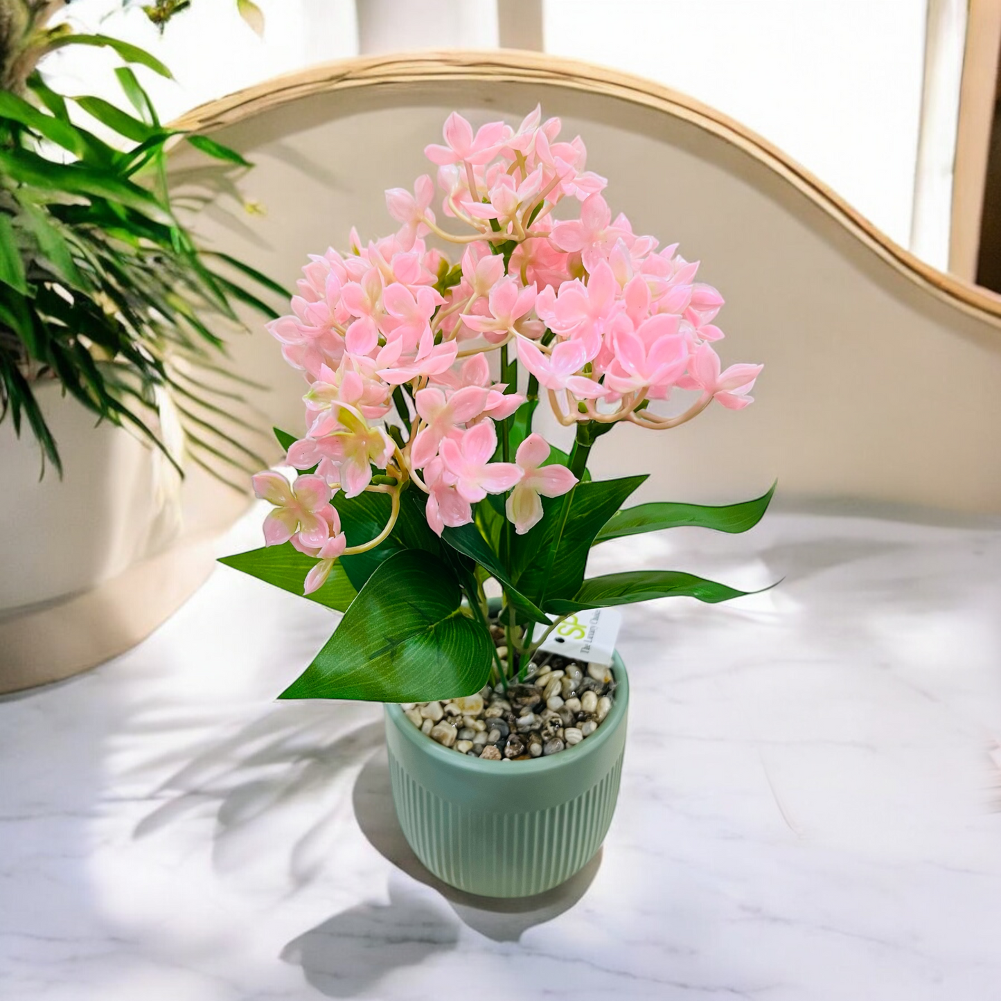 Artificial Pink Butterfly Orchid Flower Plant in Ceramic pot with Pebbles