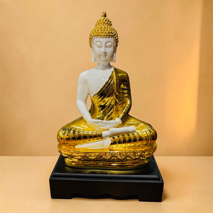 Luxury White & Gold Meditating Buddha Showpiece for Home Décor | Premium Ceramic Buddha Statue | 12 x 7 Inches