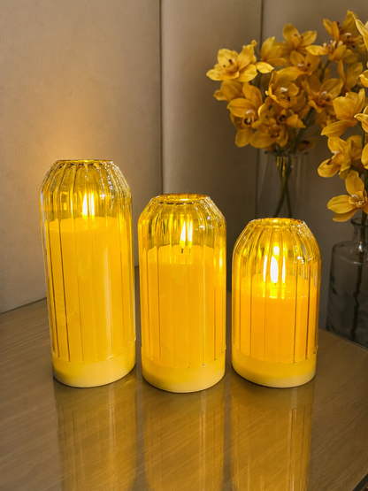 Ribbed Glass LED Flameless Candle Set – 5, 6 & 7 Inches