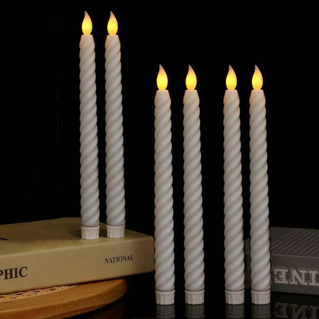 Led Long Pole Flameless Taper Candles Swirl Shape