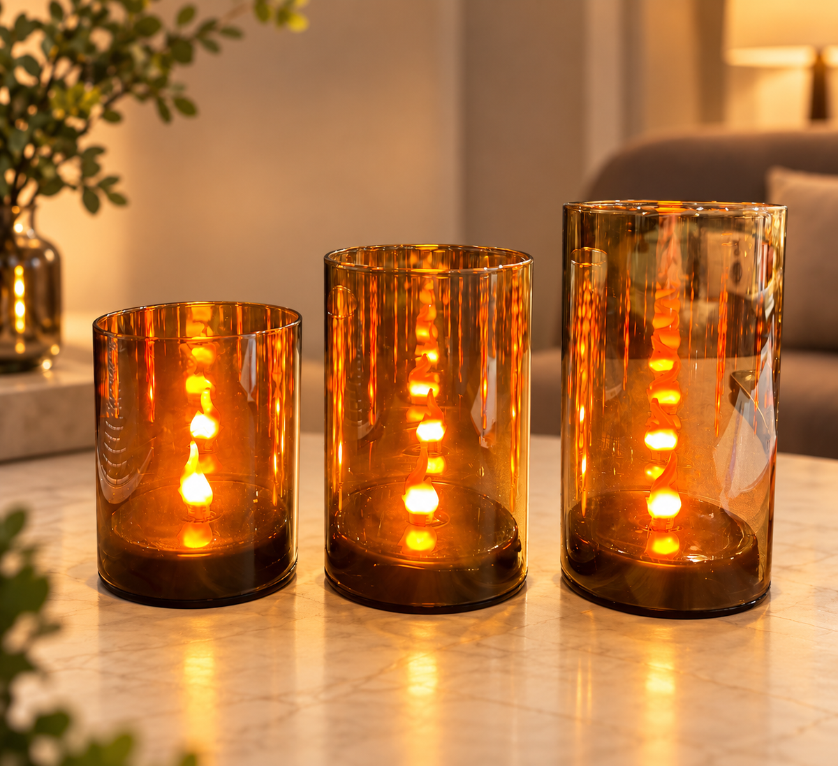 3D Mirrored Glass LED Candles Set of 3, (4,5,6 Inches) for Home Decor