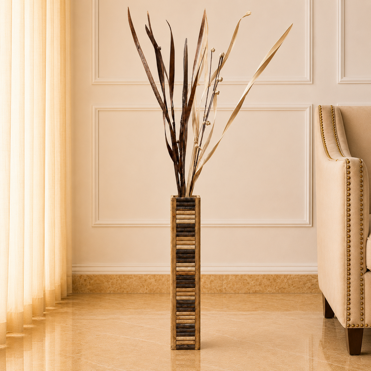 Premium Natural Bamboo Floor Vase – 29 Inch Tall Decorative Vase for Living Room & Home Decor