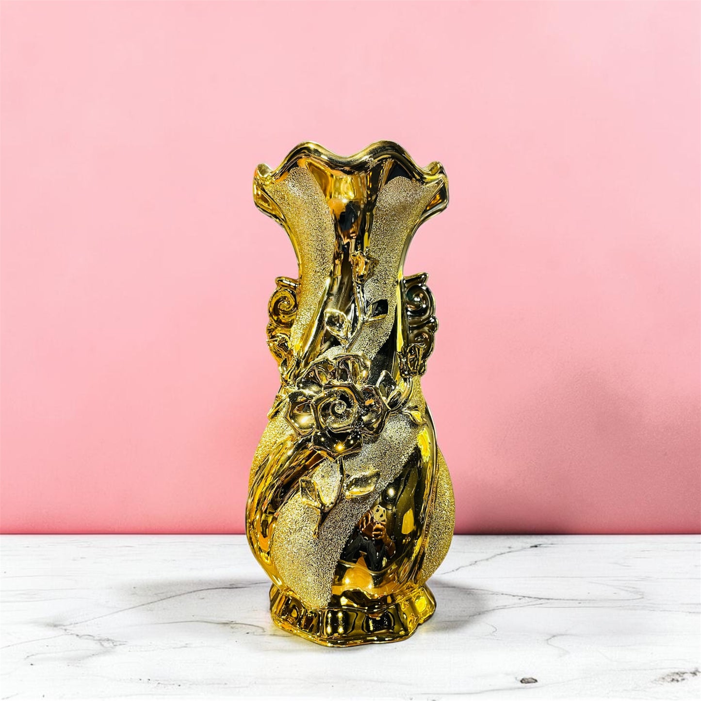 Luxury Gold Ceramic Embossed Floral Vase