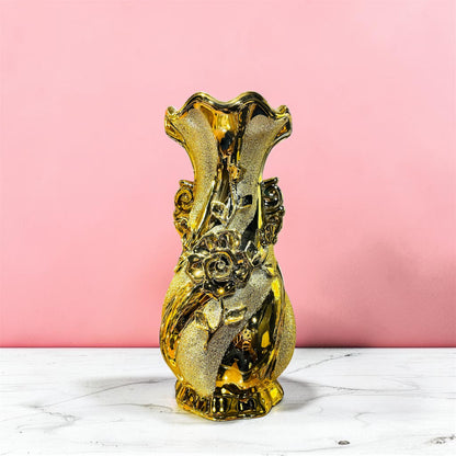 Luxury Gold Ceramic Embossed Floral Vase