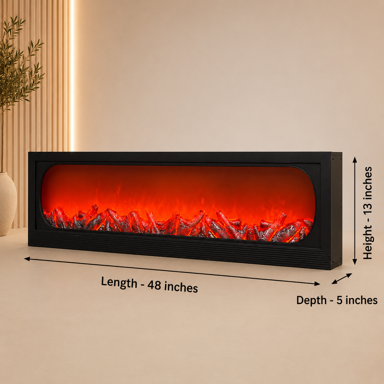 48-Inch Electric LED Fireplace with Realistic Flame Effect | Decorative Wall & Built-In Fireplace