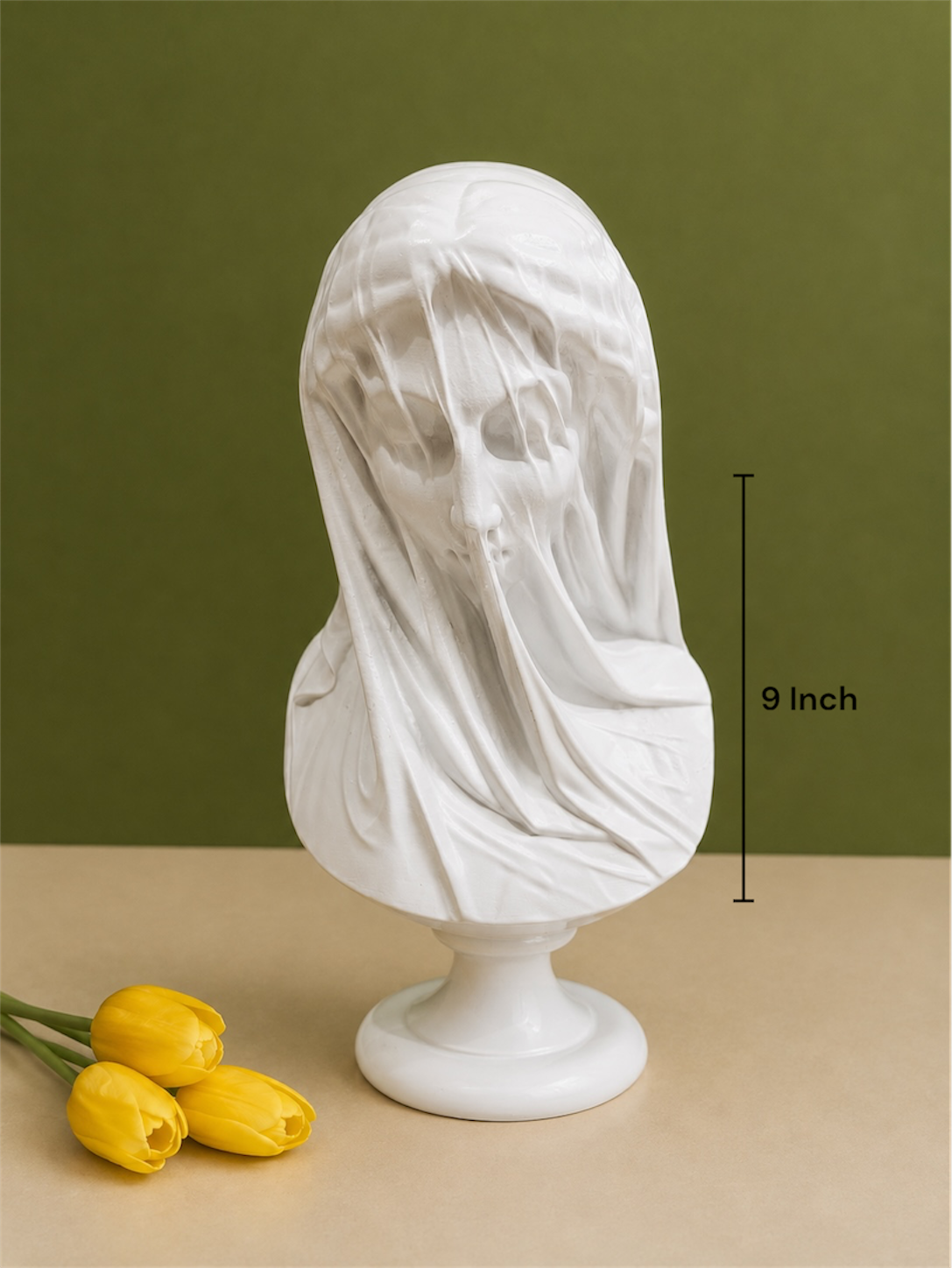 Classical Veiled Lady Bust Statue 9 Inch White Resin Sculpture for Home and Office Decor