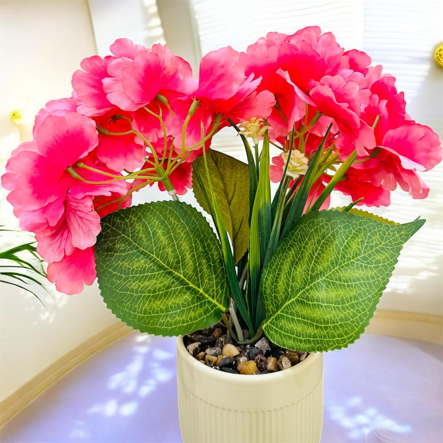 Vibrant Pink Artificial Flower Plant in Decorative Pot