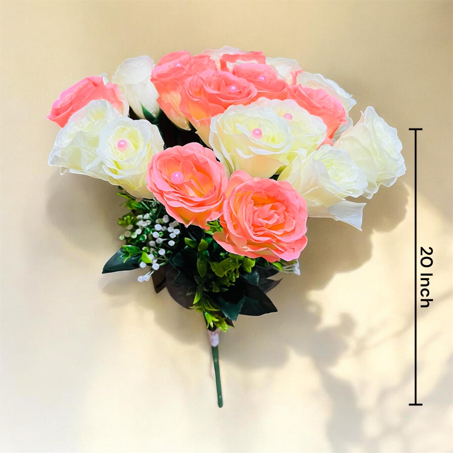 Artificial Pearl-Accented Rose Flower Bouquet for Home Decor