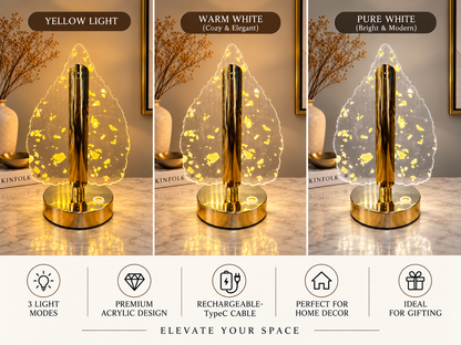 Rechargeable Crystal Leaf LED Table Lamp with 3 Light Modes, 8 Inch