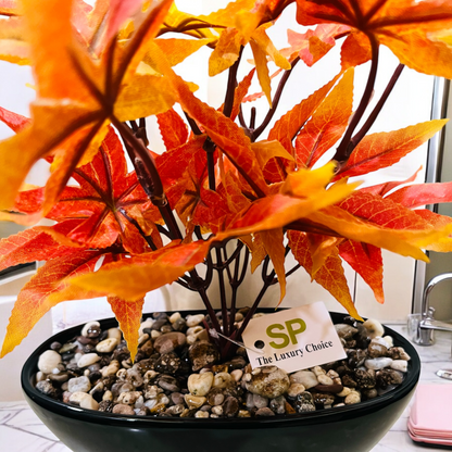 Artificial Maple Leaf Plant in Ceramic Pot with Authentic Pebbles - Elegant Home & Bathroom Décor