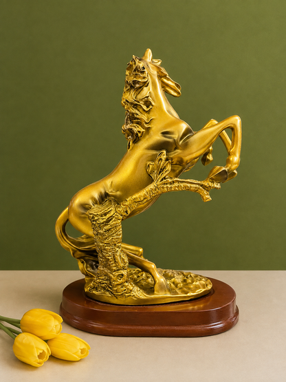 Majestic Rearing Gold Horse Resin Statue for Home and Office Decor
