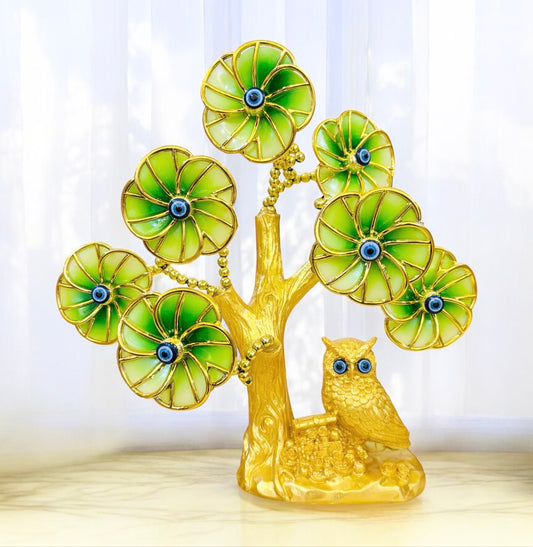 Golden Owl with Evil Eye Flower Tree for Table Decor