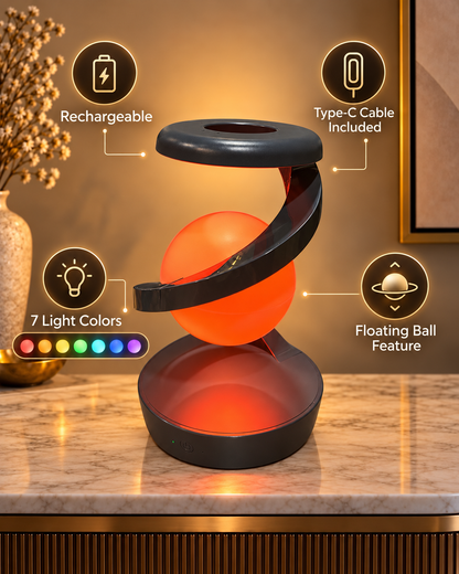 Rechargeable Motion Sensor Floating Ball Table Lamp with Rotating Feature, 8 Inch