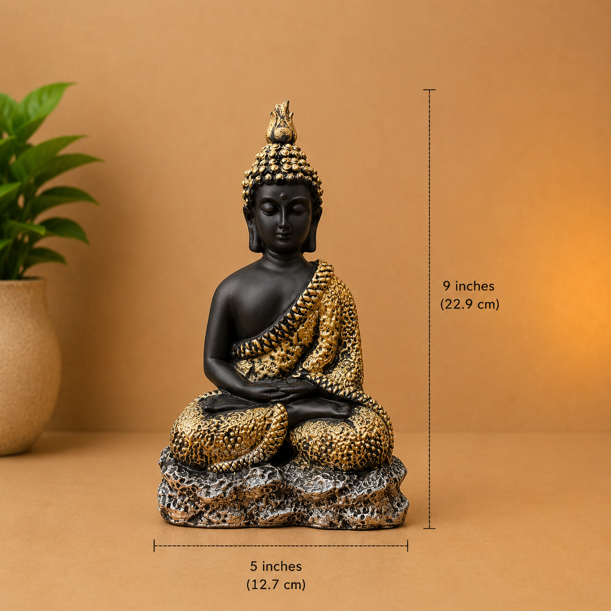 Premium Black & Blue Meditating Buddha Showpiece | Resin Decorative Idol for Home & Office