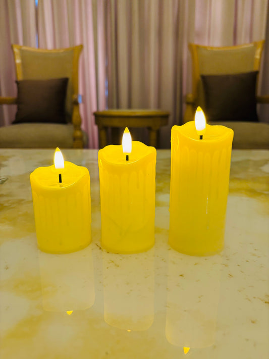 LED Melted Wax Design Candle Set of 3 – Realistic Looking Candle
