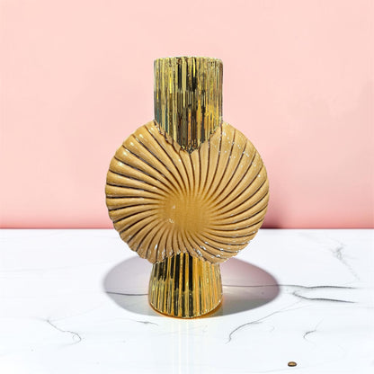 Modern Swirl Ceramic Vase with Gold Accent Base & Neck