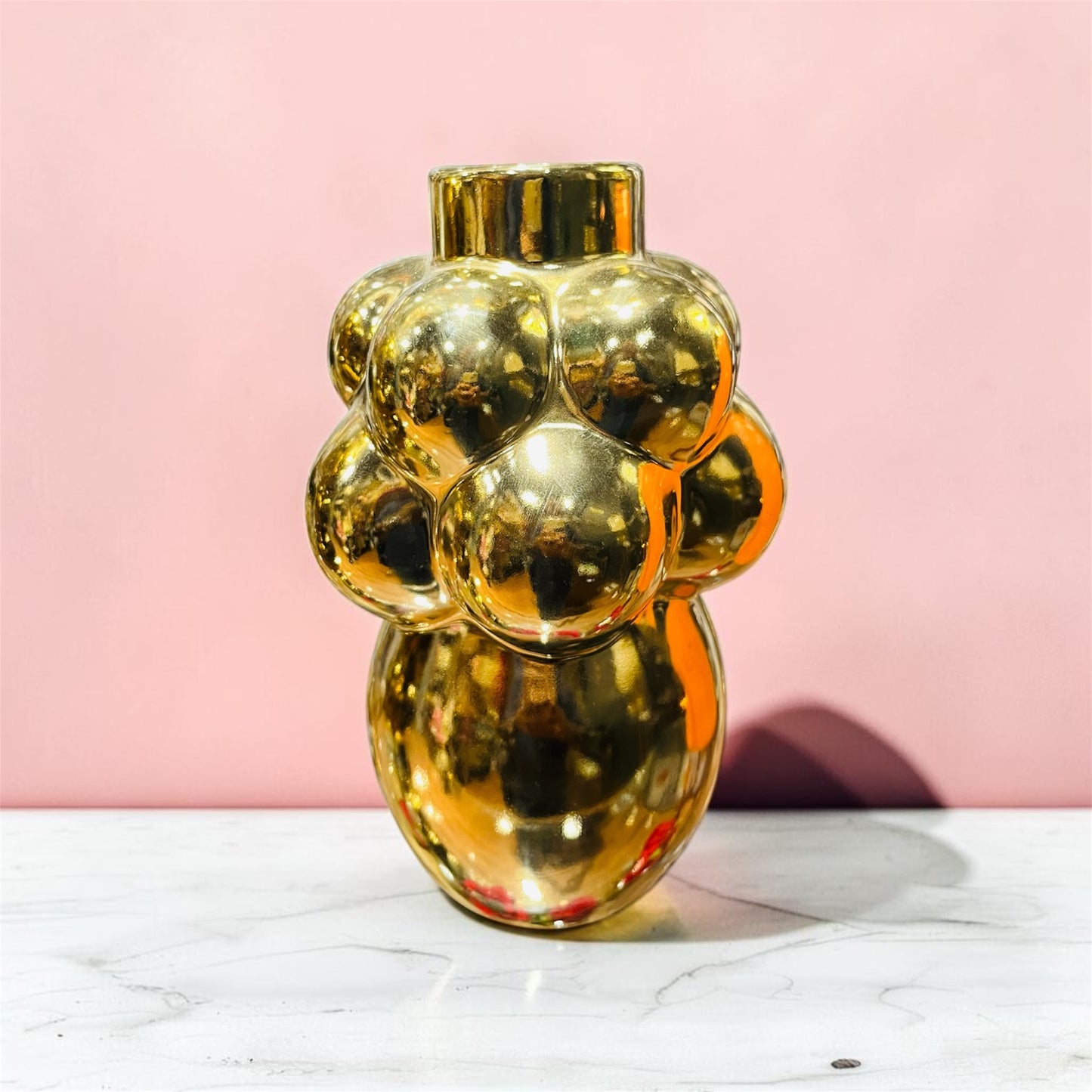 Luxury Metallic Gold Bubble Cluster Ceramic Vase 8 Inch