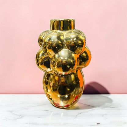 Luxury Metallic Gold Bubble Cluster Ceramic Vase 8 Inch