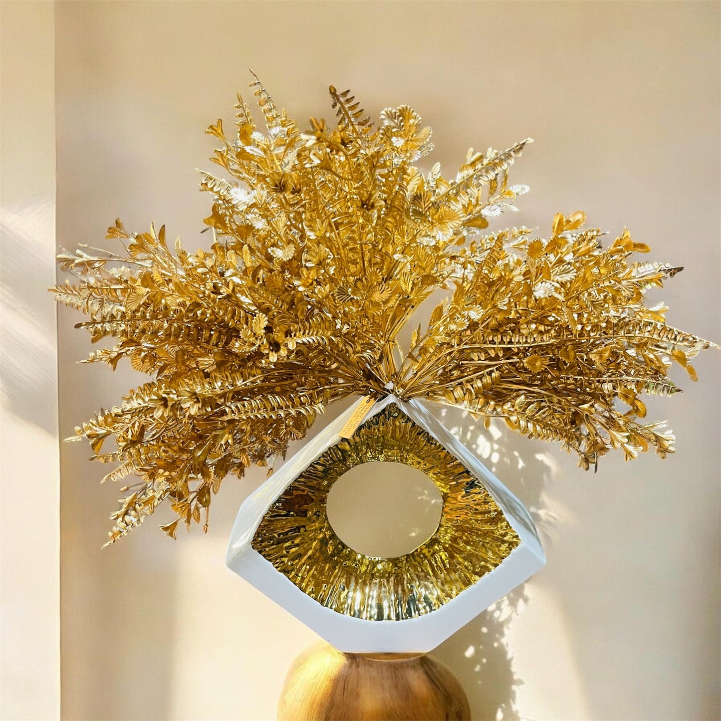 Artificial Metallic Gold Fern Spray Bush 12 Inch Set of 4