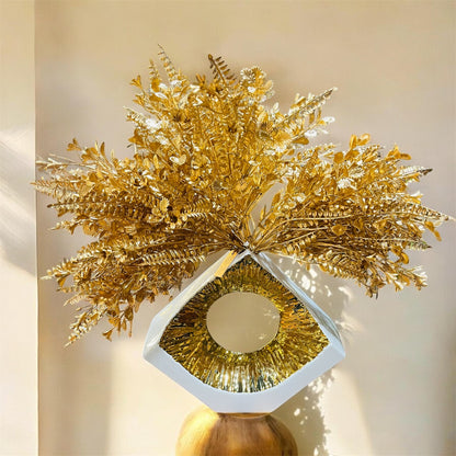 Artificial Metallic Gold Fern Spray Bush 12 Inch Set of 4