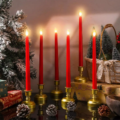 Led Long Pole Flameless Taper Candles - Red