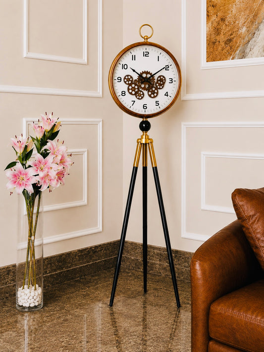 Luxury Gear Design Tripod Floor Clock with Decorative Stand