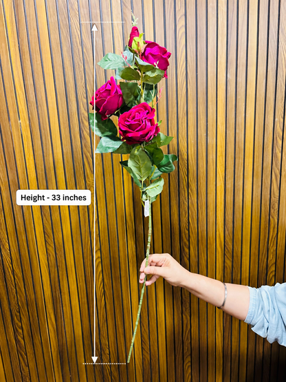 Premium Artificial Rose Flower Stem – 33 Inches | Long Stem Decorative Roses for Floor & Table Vases