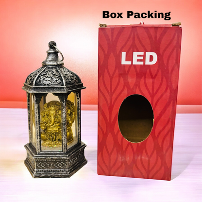 "LED Ganesh Ji Water Lantern Candle Set of 2| Decorative Spiritual Lamp with Glitter Waterfall Effect"