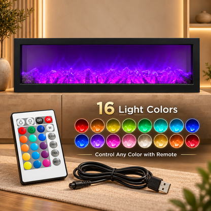40-Inch Multicolor LED Electric Fireplace with 16 Light Modes, Remote Control & USB Power