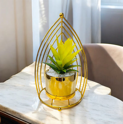 Artificial Succulent Plant in Modern Metal Golden Frame