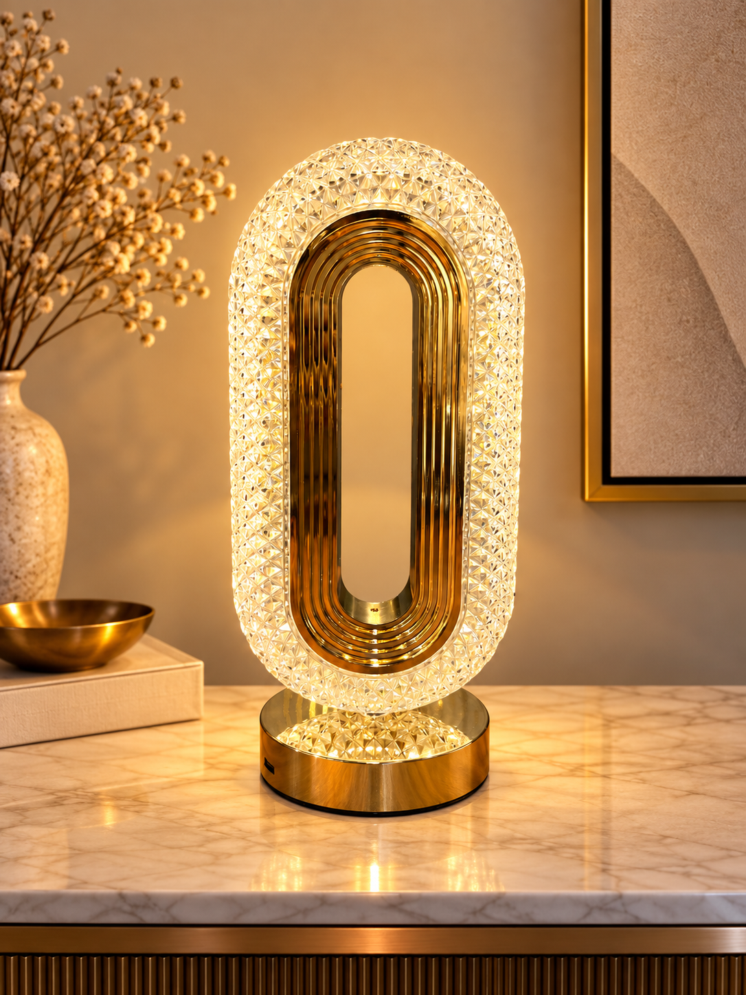Rechargeable Crystal Oval Table Lamp with 3 Light Modes, 10.5 Inch