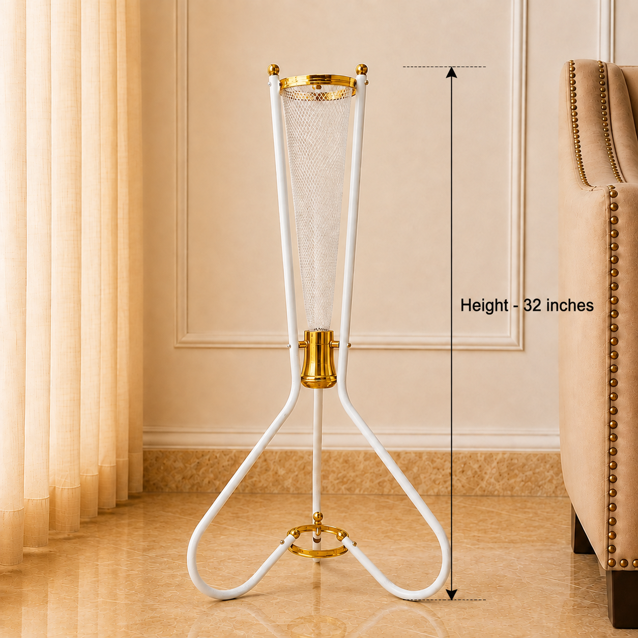 Luxury White & Gold Metal Floor Vase – 32 Inch Tall Decorative Statement Vase for Living Room