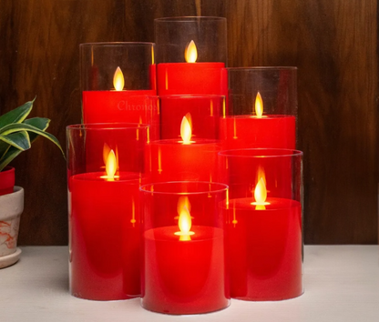 Acrylic Glass Red Led Moving Flame Pillar Candle