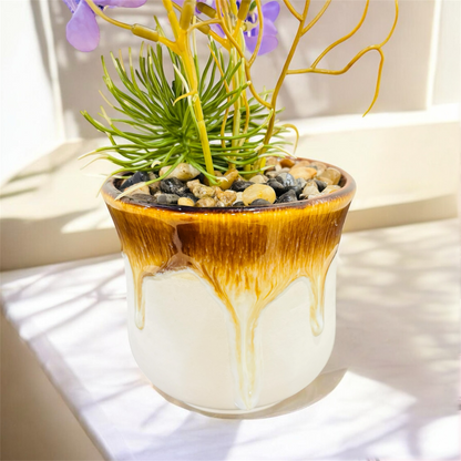 Artificial Purple Blossom Plant in Coffee Style Ceramic Pot – Elegant Table & Bathroom Decor Accent