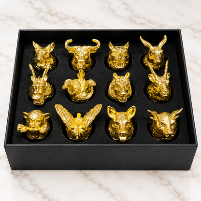 Premium Animal Head Shot Glasses Set with Decorative Metal Bases – Luxury Barware Gift Set (Gold)