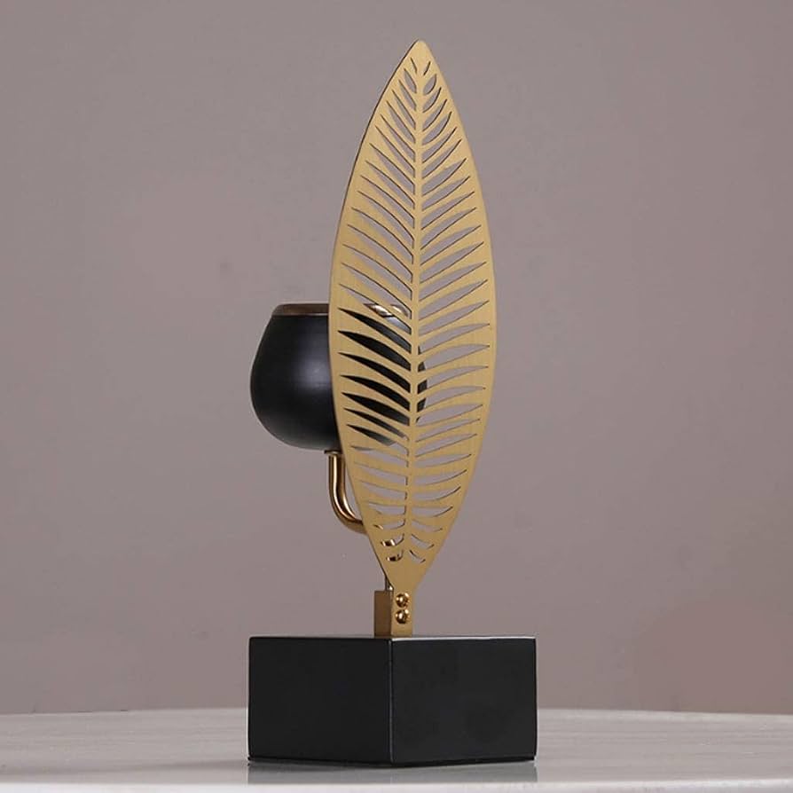 Luxury Metal Leaf Candle Stand Set of 2 | Black & Gold Decorative Tealight Holders | Modern Tabletop Home Décor