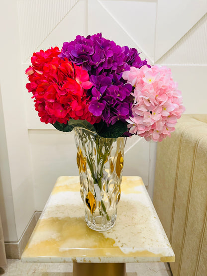 Artificial Hydrangea Flower Bunch for Table Vases in 3 Colors (Pack of 3 Stems)