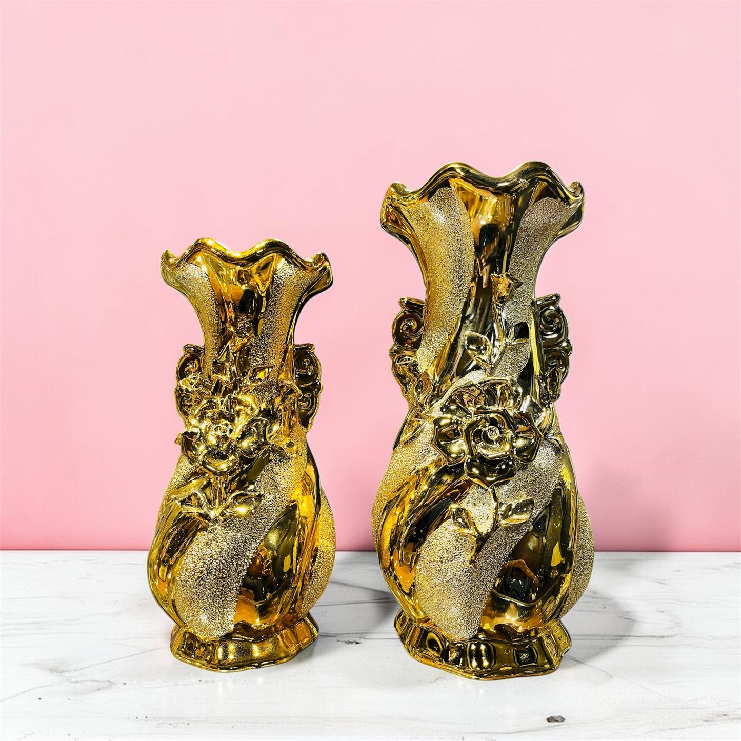 Luxury Gold Ceramic Embossed Floral Vase