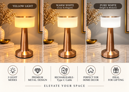 Rechargeable Metal Touch Table Lamp with 3 Light Modes, 8.5 Inches