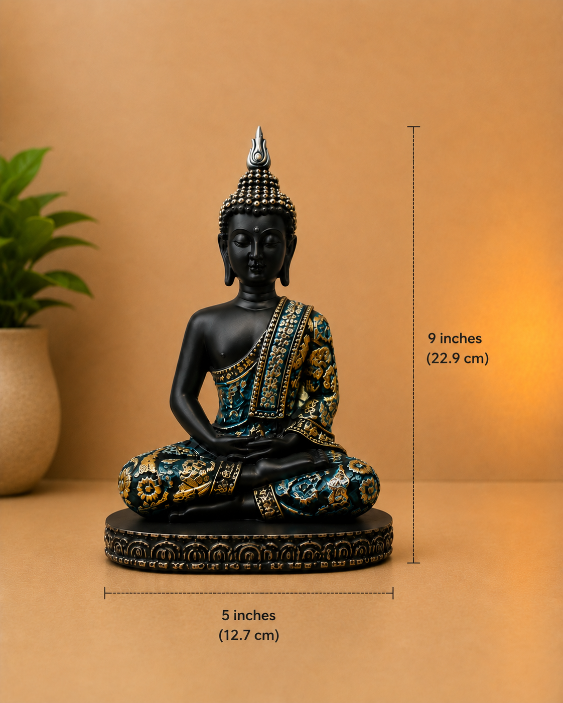 Premium Black & Blue Meditating Buddha Showpiece | Resin Decorative Idol for Home & Office