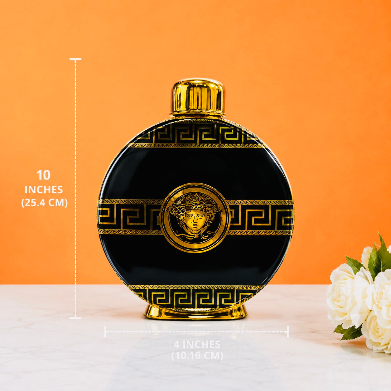 Luxury Black & Gold Ceramic Decorative Vase | Modern Round Flower Vase for Living Room, Office, Bedroom & Table Décor
