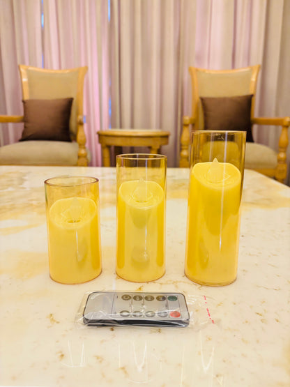 Led Acrylic Glass Candle With Remote Set of 3 for Home Decor - 2inch Diameter