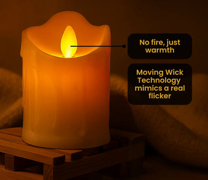 Led Moving Flame Melted Pillar Candles - 3inch diameter