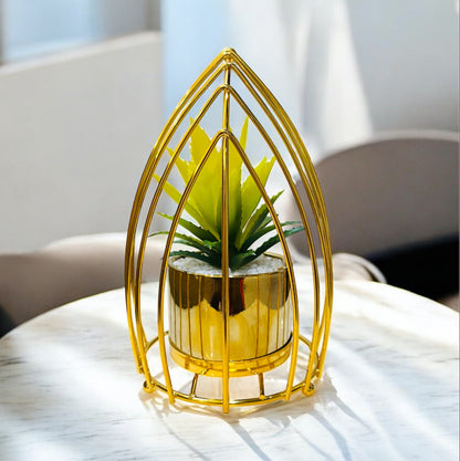 Artificial Succulent Plant in Modern Metal Golden Frame