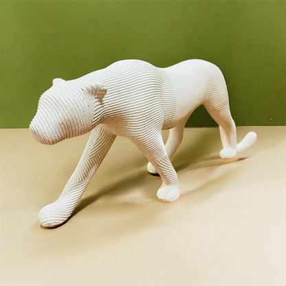 Modern Textured Off-White Terracotta Jaguar Statue (18-Inch)